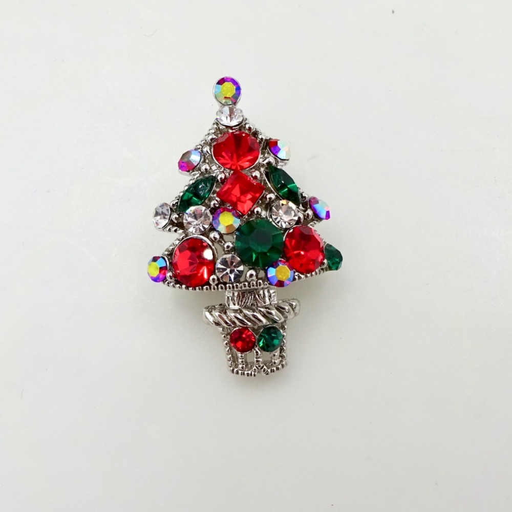 Silver Rhinestone CHRISTMAS TREE PINS Set of Three - Picture 6 of 8